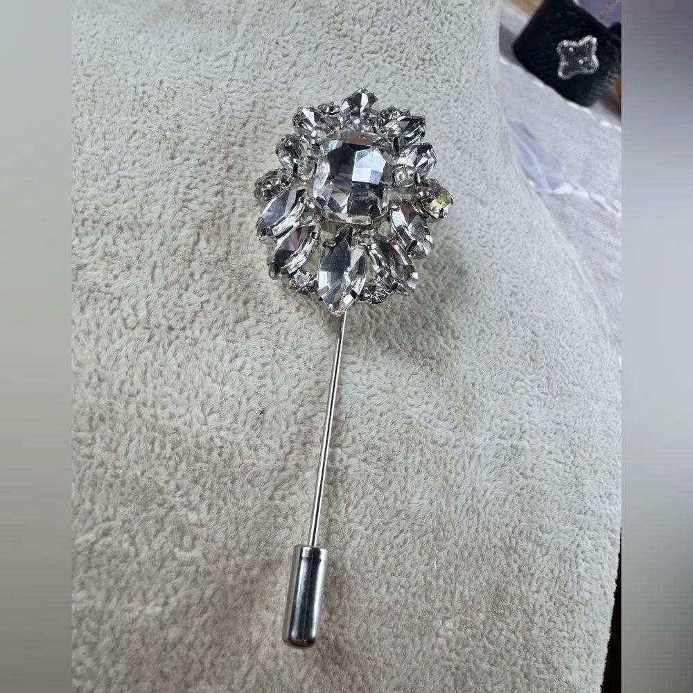 Crystal Rhinestone Stick Pin - Clear Silver - Picture 10 of 10